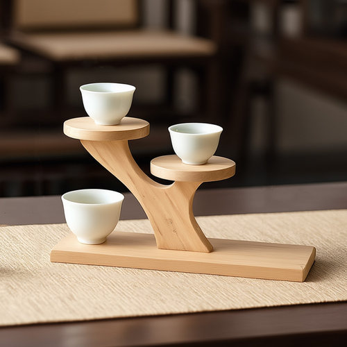 实木杯架茶室中式茶具桌面小摆件茶器收纳置物架博古架茶杯展示架