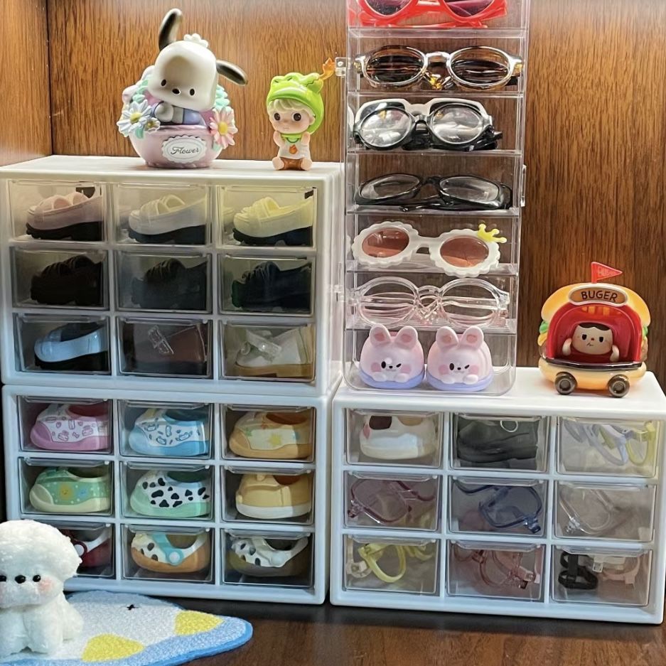 棉花娃娃鞋子收纳盒透明BJD玩偶配件用娃衣防尘展示柜子收纳展示