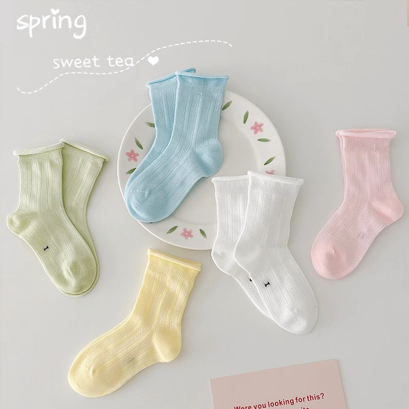 女童袜子夏季薄款纯棉韩系网眼短袜女孩学生糖果色儿童春夏棉童袜