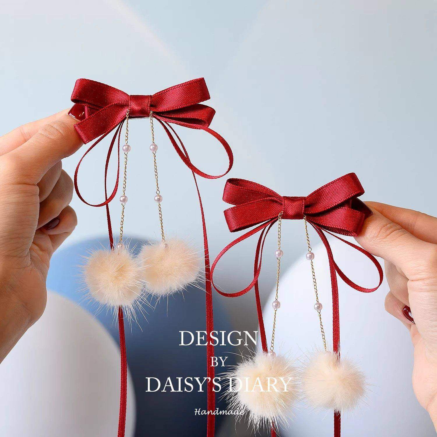 毛球流苏蝴蝶结红色发夹女童过新年发饰儿童古风汉服发卡公主头饰,童装/婴儿装/亲子装,发饰,淘宝优惠券,粉丝福利购,淘宝优惠卷