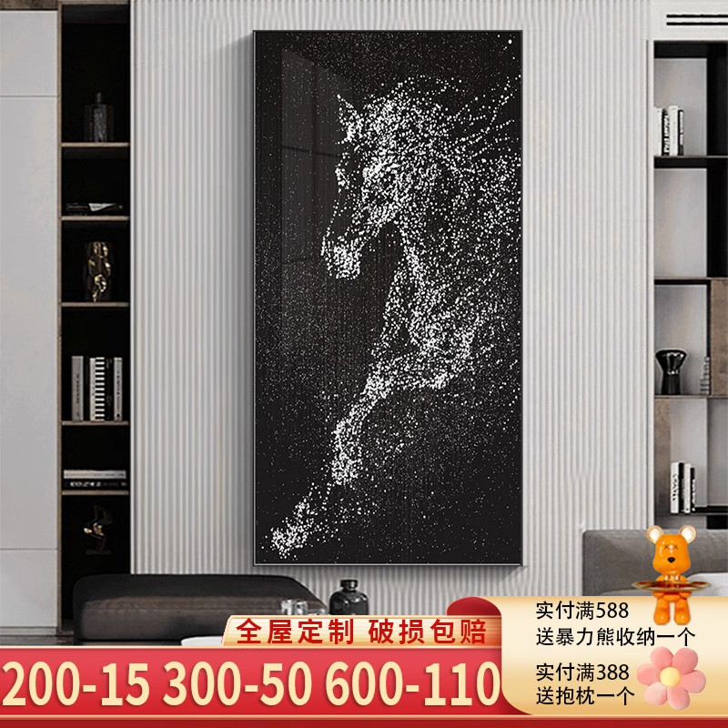 马到功成玄关装饰画现代轻奢走廊过道挂画客厅高级感意式抽象壁画图片