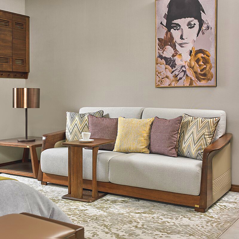 南洋胡氏胡桃生活  ys6s21胡桃木实木沙发  软包需定做