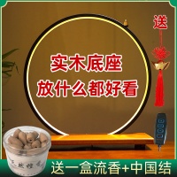 led燈圈禪意圓形流香實木底座佛像桌面客廳玄關(guān)工藝品新裝飾擺件