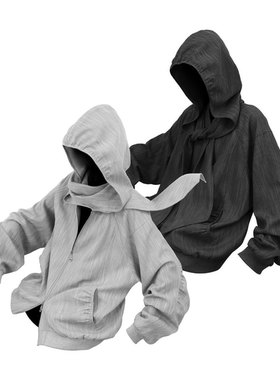 （梦涟）可拆卸兜帽暗条纹肌理感海浪皱褶改良MA1线感外套