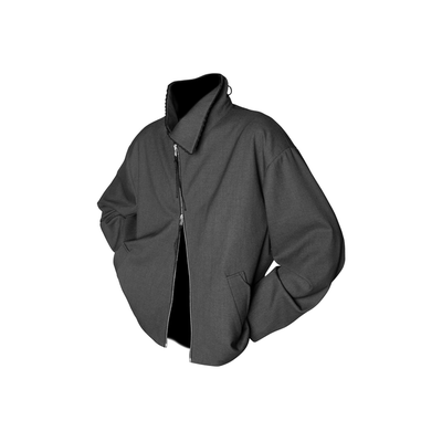 大小领花边双开斜门襟廓形夹克