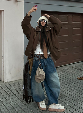 RELABEL 空间关系（围场）可拆毛领双色蝙蝠袖布面廓形抽绳夹克