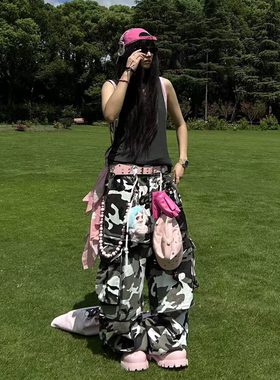 RELABEL 空间关系（连通）爆裂迷彩双形态串珠飘带直筒可拆工装裤