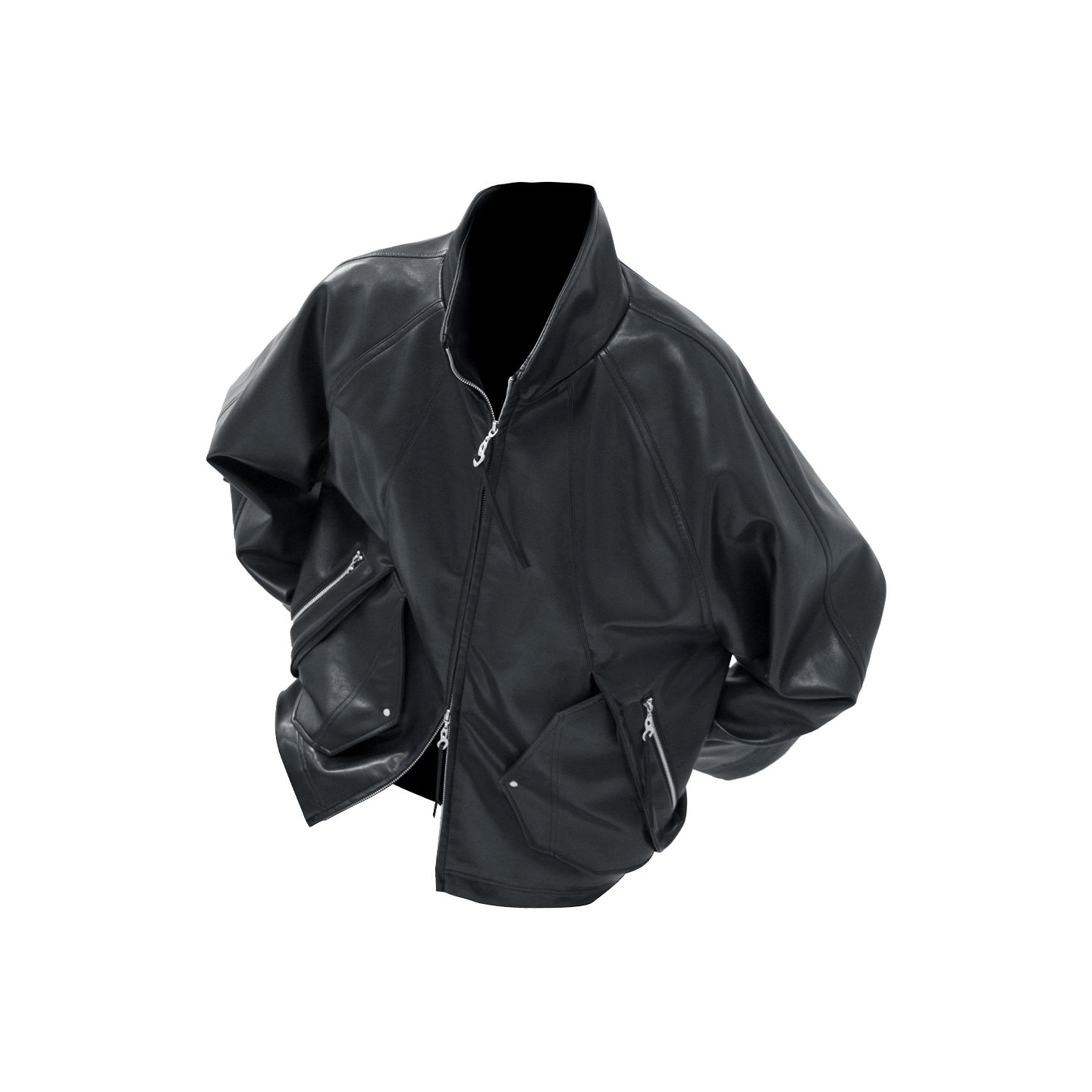 解构分割隐匿多口袋廓形皮衣外套