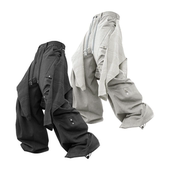 亚麻定织虚实层叠水滴涟漪多袋可拆卸屁帘休闲西裤 RELABEL 涟袋