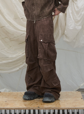 RELABEL 立体构成（块面）水洗廓型打褶多口袋可调节飘带炮弹裤