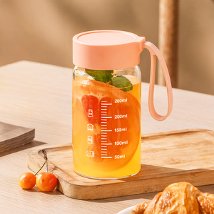 玻璃杯水杯带盖刻度杯子300ml冲泡杯外带便携牛奶豆浆杯女咖啡杯