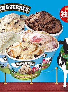 英国进口ben&jerry's冰淇淋本杰瑞曲奇面团四拼草莓冰激凌100ML