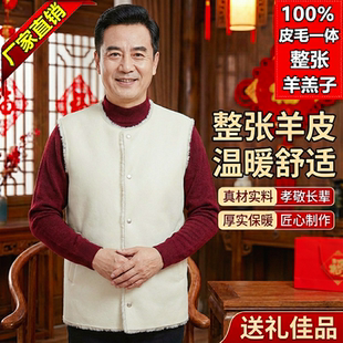 羊皮毛一体纯羊皮毛马甲男女中老年整张棉袄防寒保暖坎肩羊皮背心