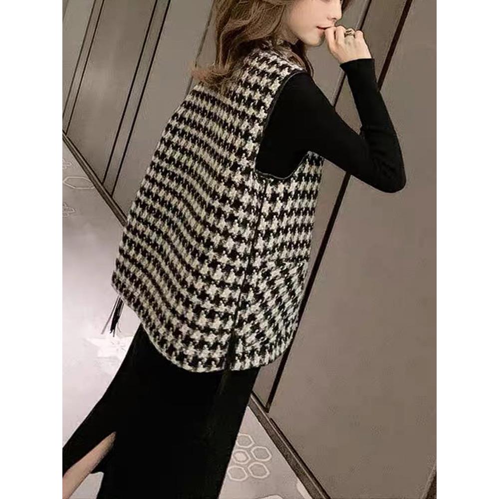 ROUMIKL捡漏一线品牌专柜商场撤回女装洋气千鸟格外搭马甲外套女