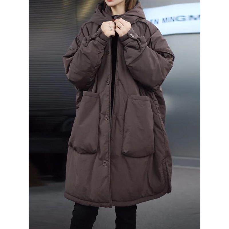 ROUMIKL加厚保暖休闲连帽中长款服外套女冬季衣大码宽松遮肉显瘦