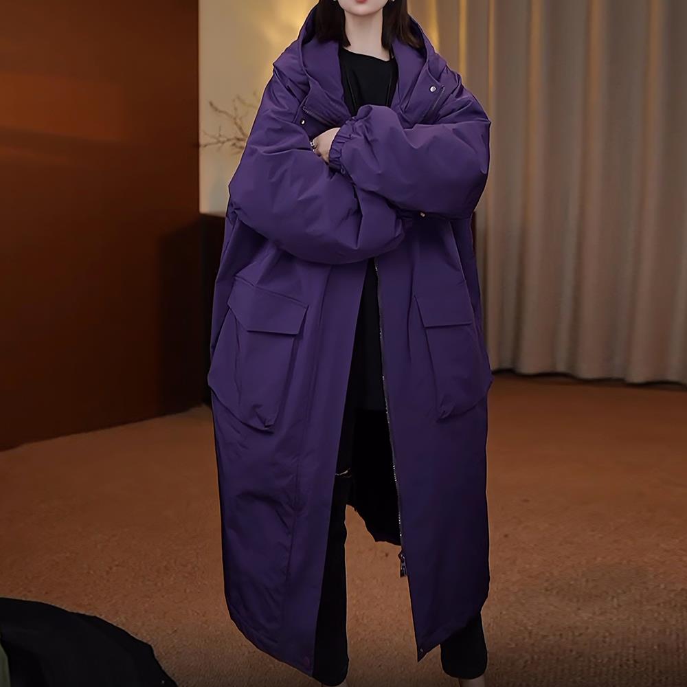 ROUMIKL欧版宽松通勤简约长款服外套女冬季厚实保暖胖妹妹夹风衣