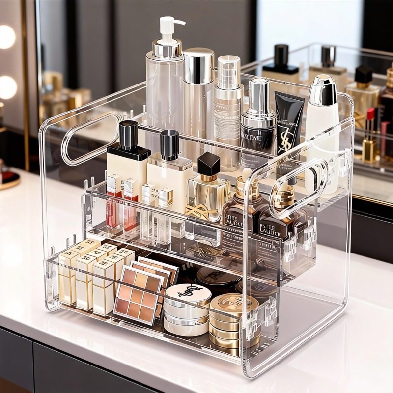 化妆品收纳盒桌面透明阶梯置物架