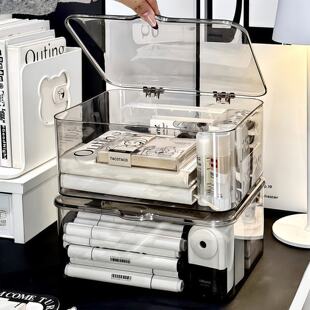 桌面收纳盒透明防尘整理盒化妆品卧室宿舍办公室带盖杂物盒