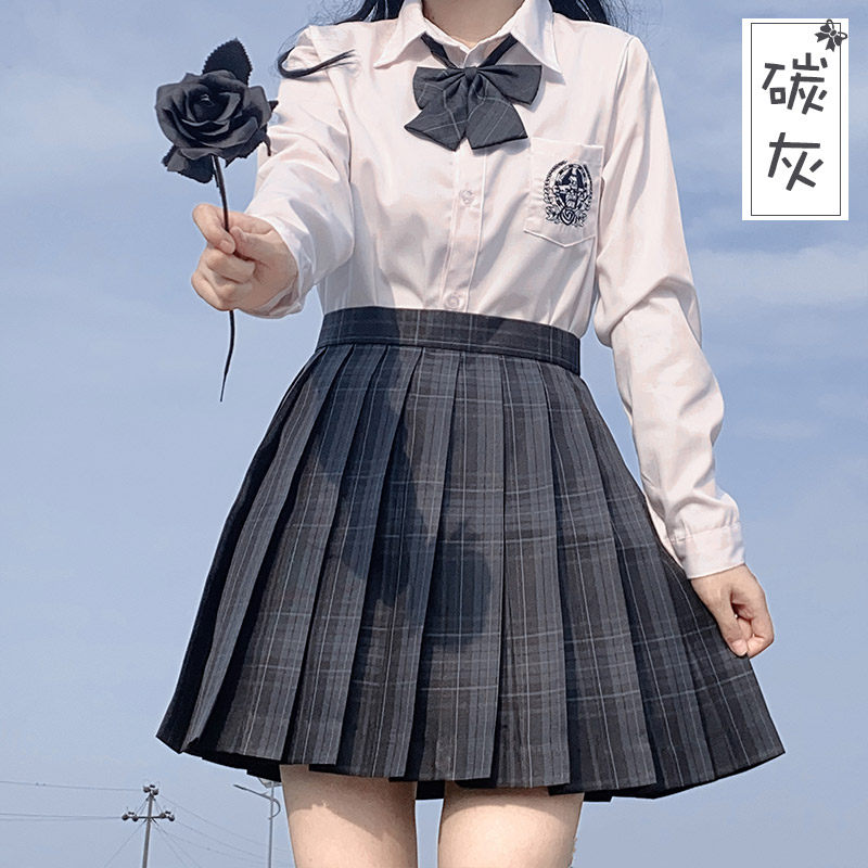 中牌碳灰jk制服裙原创正版秋冬日系学院风短款格裙百褶裙子套装女