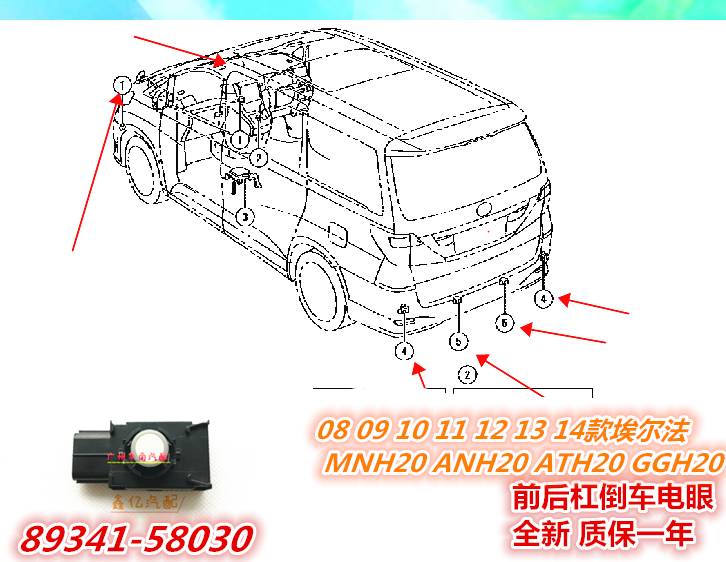 09 11 12 13Alphard埃尔法MNH20 ATH20 Vellfire倒车雷达电眼探头