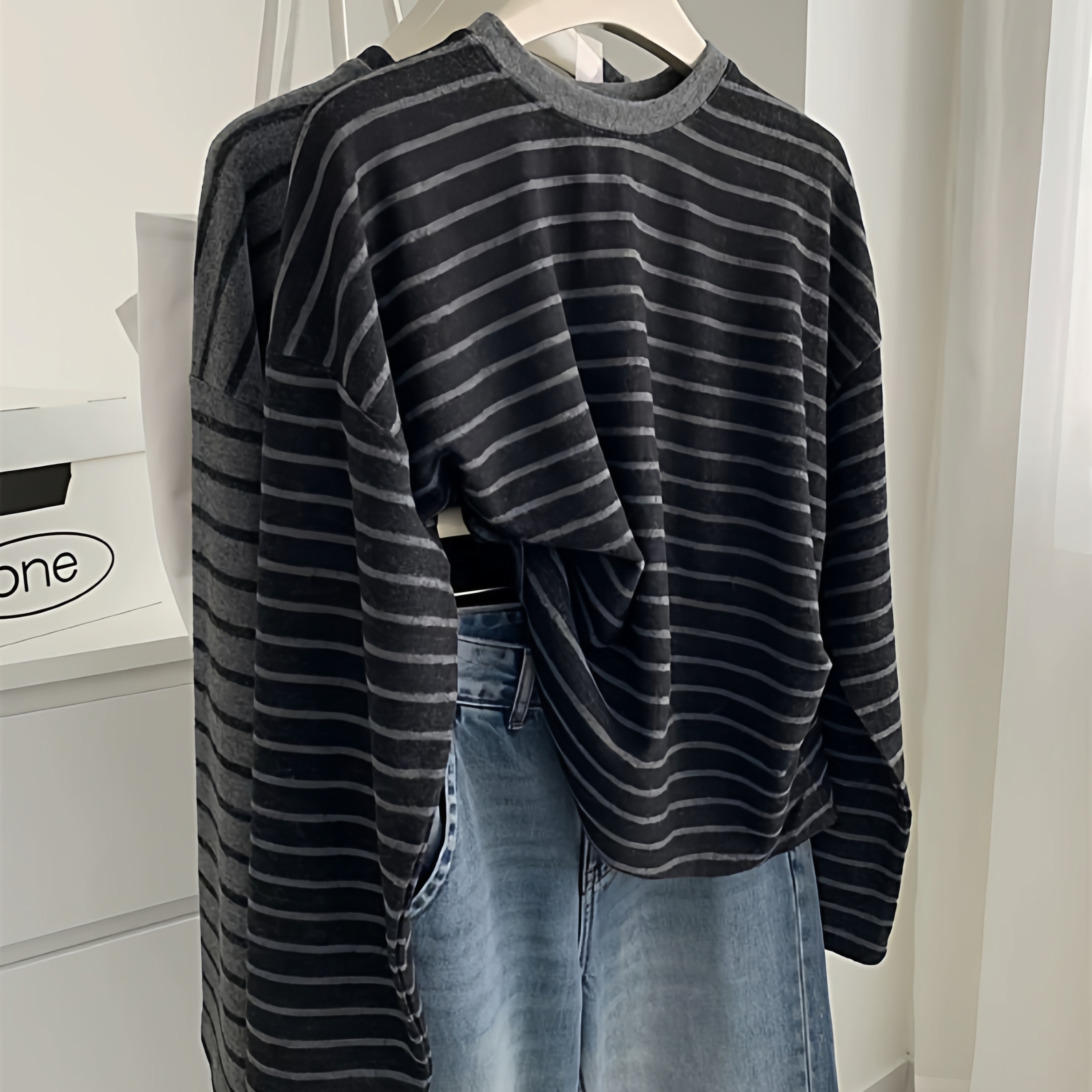 美式复古单穿条纹长袖T恤女