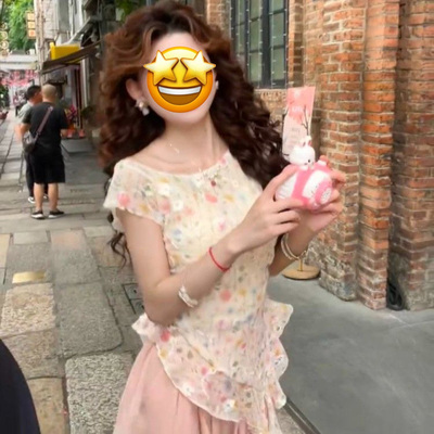 法式温柔粉色碎花短袖t恤女夏季