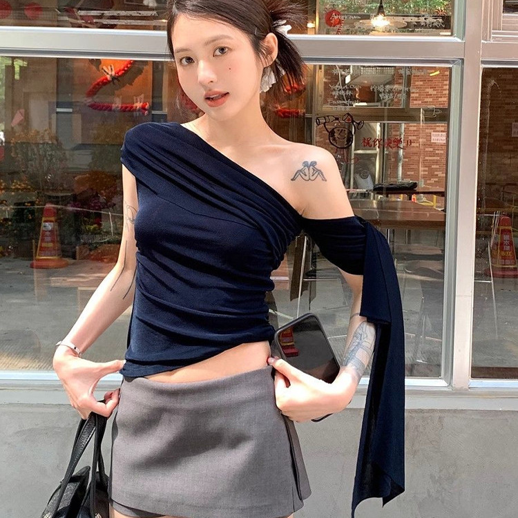 设计感不对称短袖T恤女2025