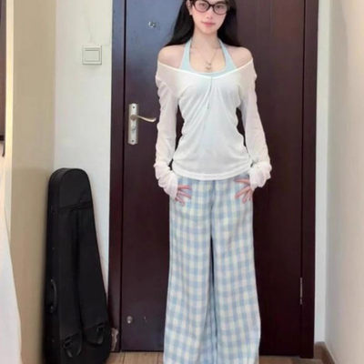 白色长袖v领薄款防晒罩衫t恤女