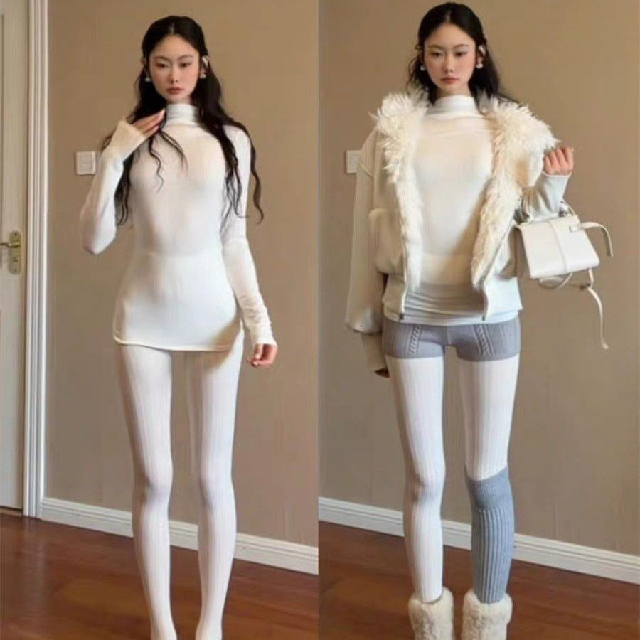 美式辣妹半高领白色长袖t恤女