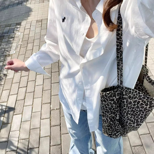 韩系刺绣小马长袖衬衫外套女