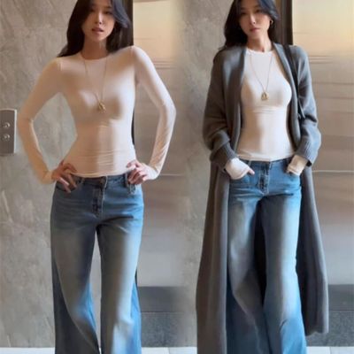 辣妹德绒磨毛加厚白色长袖t恤女