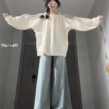 法式气质露肩挂脖长袖衬衫女装夏季高级感薄款宽松显瘦娃娃衫上衣