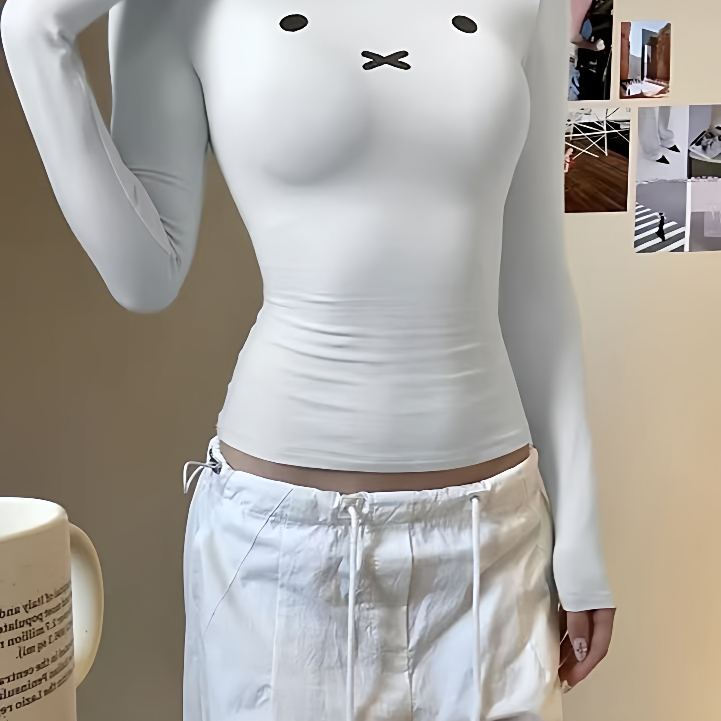 日系超好看的白色长袖t恤女秋冬