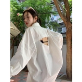 长袖 初秋露背衬衫 小众设计感开衫 宽松中长款 上衣超 外套女春秋新款