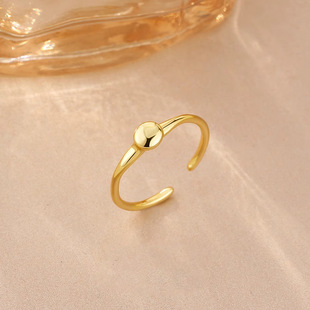 镀925银圆豆素圈戒指女新款开口可调节小众设计简约食指环