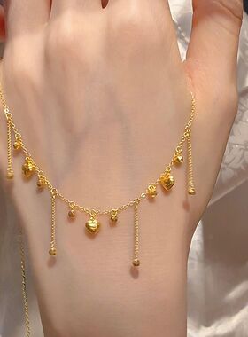 「心波漾漾」金色爱心流苏项链日