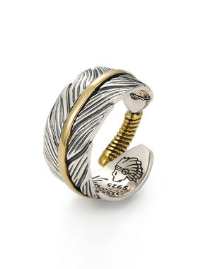 新品小众设计羽毛戒指男士复古潮