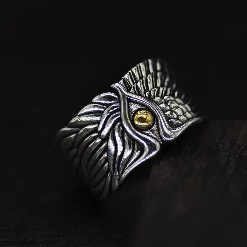 戒指男潮天使之翼天使恶魔戒指ins潮食指戒可调节厂家直销