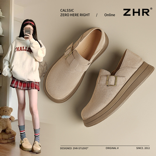 ZHR则则全包勃肯鞋2026春季新款厚底复古休闲鞋软底乐福鞋一脚蹬