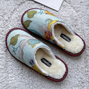 保暖棉鞋 棉麻印花冬季 女室内情侣防滑软底居家鞋 拖鞋 包头家居男士