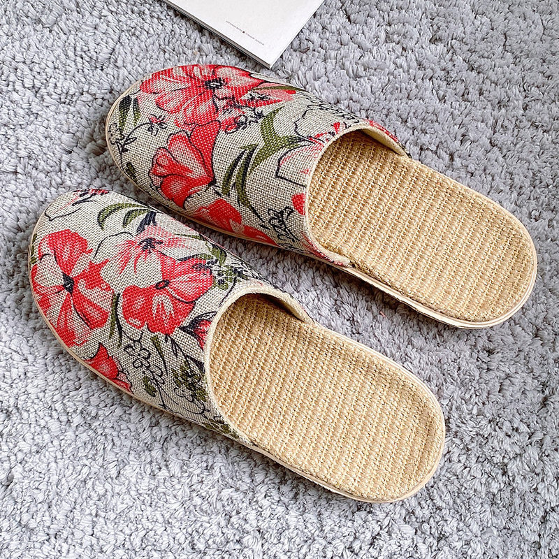 中式水墨风包头亚麻拖鞋男女家居防滑不臭脚家用木地板四季凉鞋