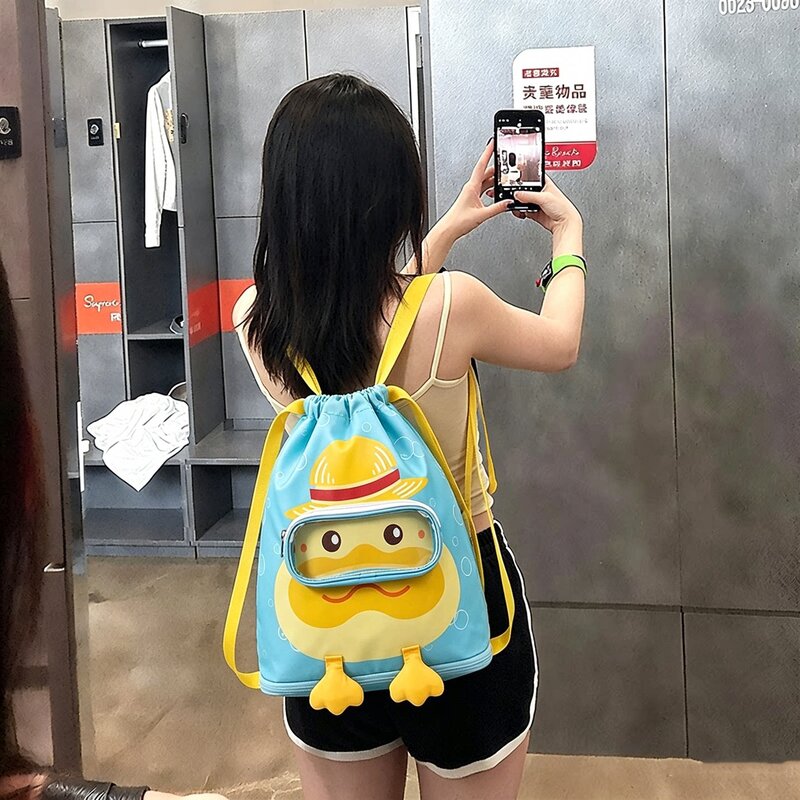 小黄鸭游泳专用装备防水干湿分离鲨鱼收纳包双肩儿童大容量泳包图片