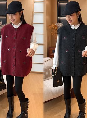 二姐的宝藏秋冬韩版宽松休闲慵懒风刺绣小马针织毛衣马甲#25523