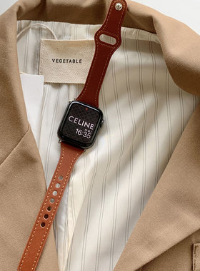 AWin春夏新款柔软皮质细款小蛮腰表带适用苹果iwatch678910se通用