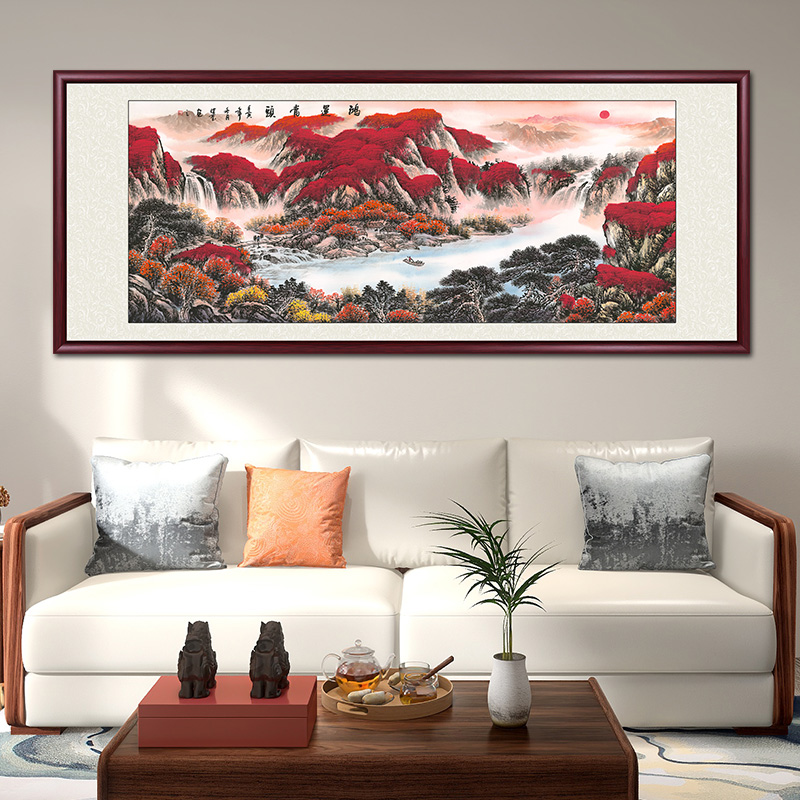 鸿运当头国画山水画手绘沙发背景墙客厅挂画办公室装饰画靠山壁画