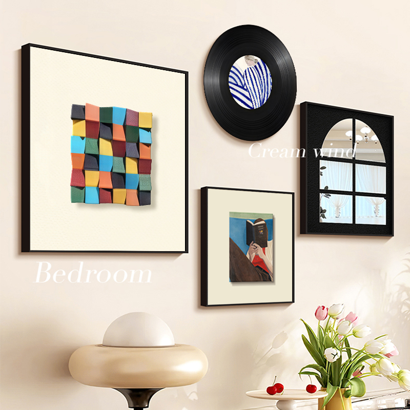 高级感中古风客厅装饰画沙发背景