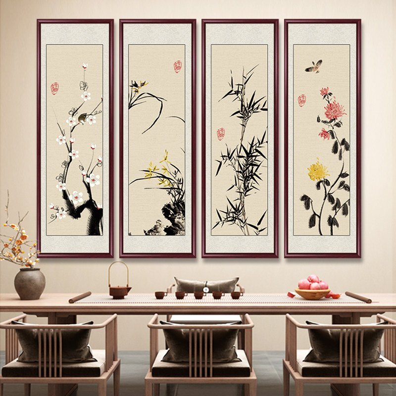 实木装裱书房客厅挂画水墨画