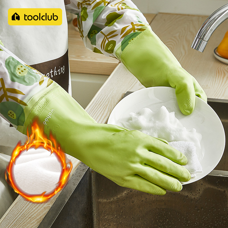 洗碗手套加绒加长冬季厨房橡胶皮加厚耐磨防水家务清洁专用手套