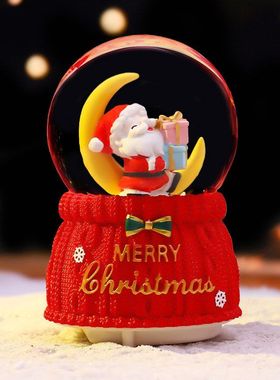 圣诞老人发光八音盒水晶球旋转飘雪花音乐盒桌面摆件平安夜小礼物