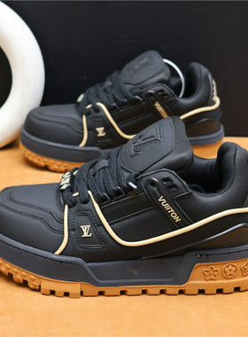欧美站小胖丁潮牌厚底轻奢板鞋男女黑色系带内增高运动休闲鞋百搭